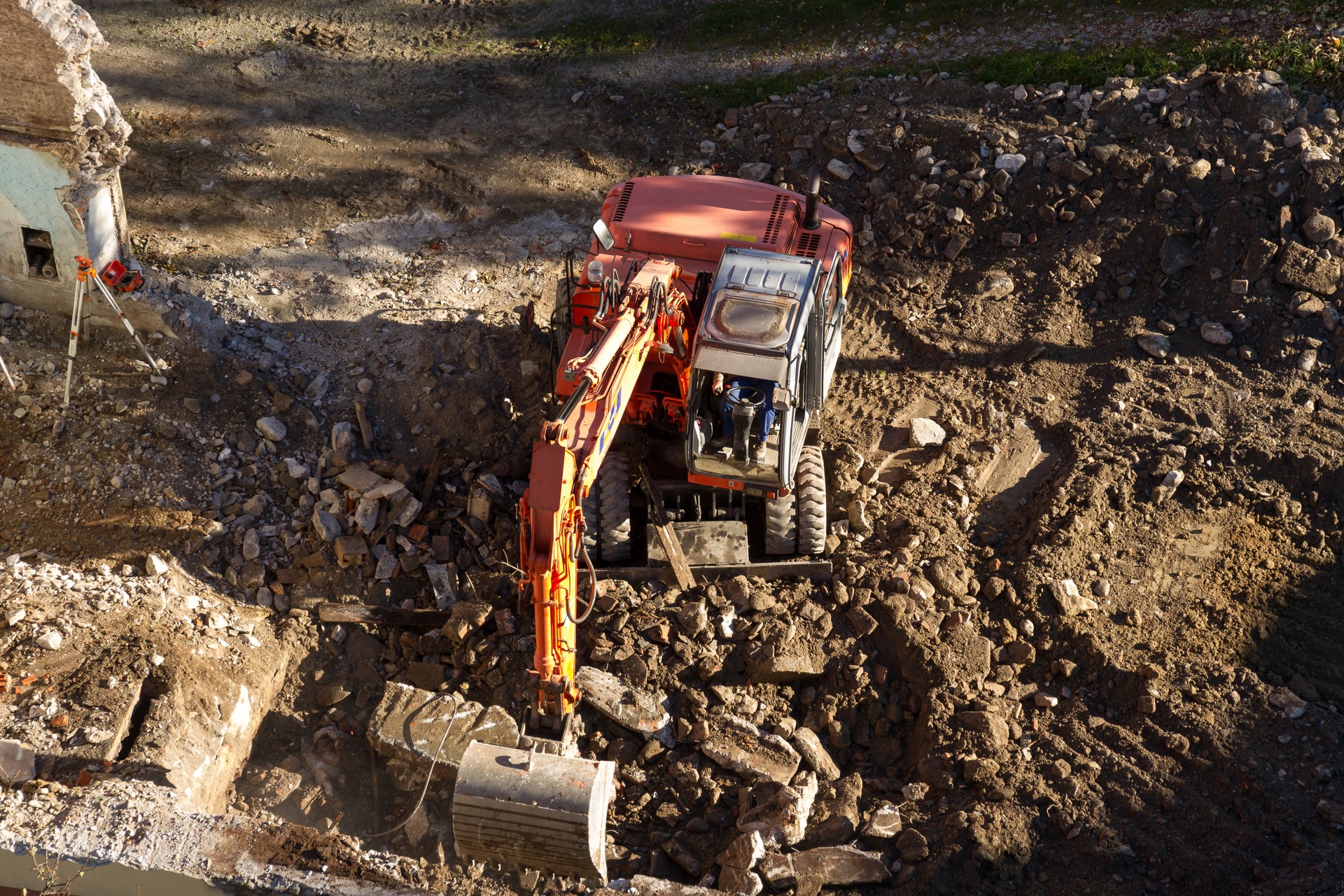 Yellow Excavator at Construction Site